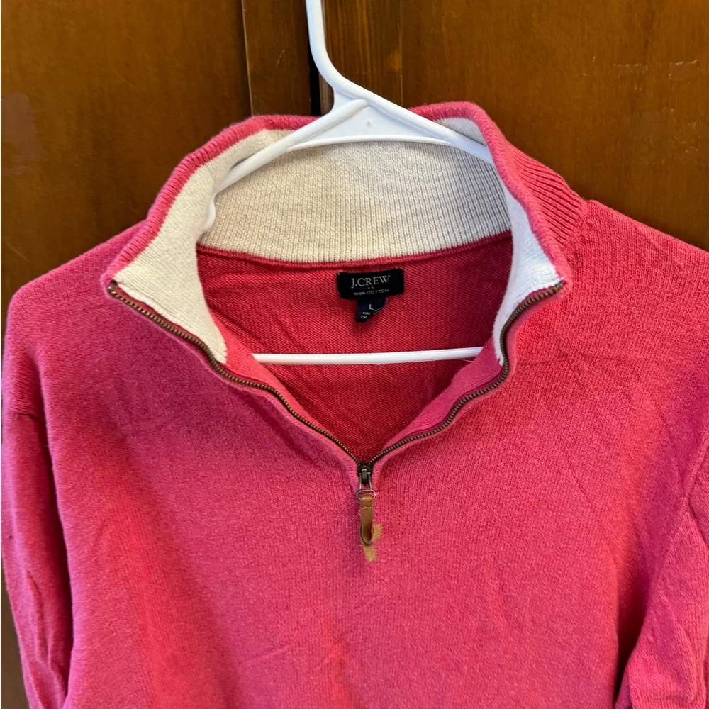 J. Crew mens 1/4 zip pullover Sweater large salmon color 💯 cotton
